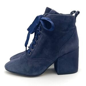 Sam Edelman Boot Tate Dark Blue Suede Block Heel Lace Up Granny Boot Size 5.5